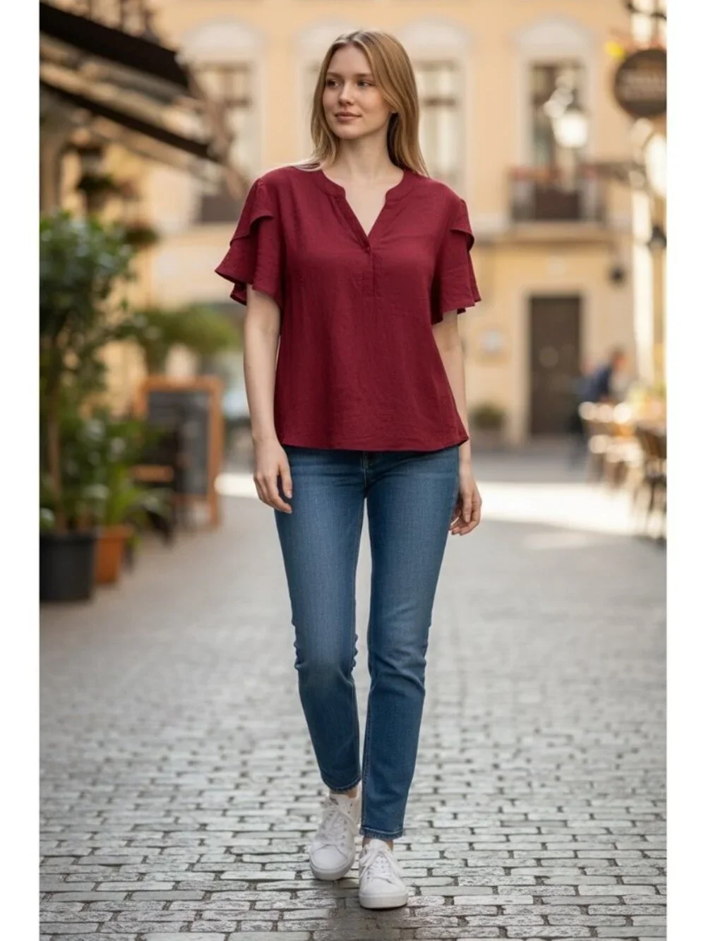 Blooming Jelly Womens Blouse XL Red Short Sleeve V Neck Casual Top NWT - Picture 3 of 7